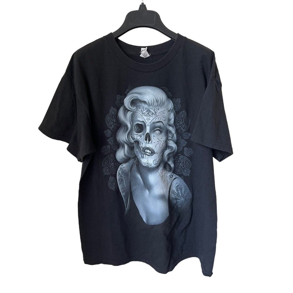 Marilyn Monroe Tattooed Skull Black T-Shirt Size Large